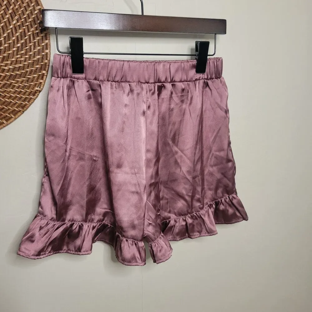 Nasty Gal Pajama Bottoms Satin Ruffle Mauve‎ Small 6